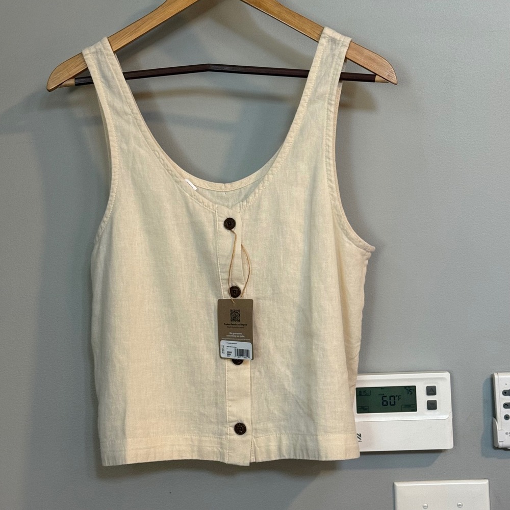 Patagonia Garden Island Top Natural Weave Hemp Lyocell Button Front Tank XL